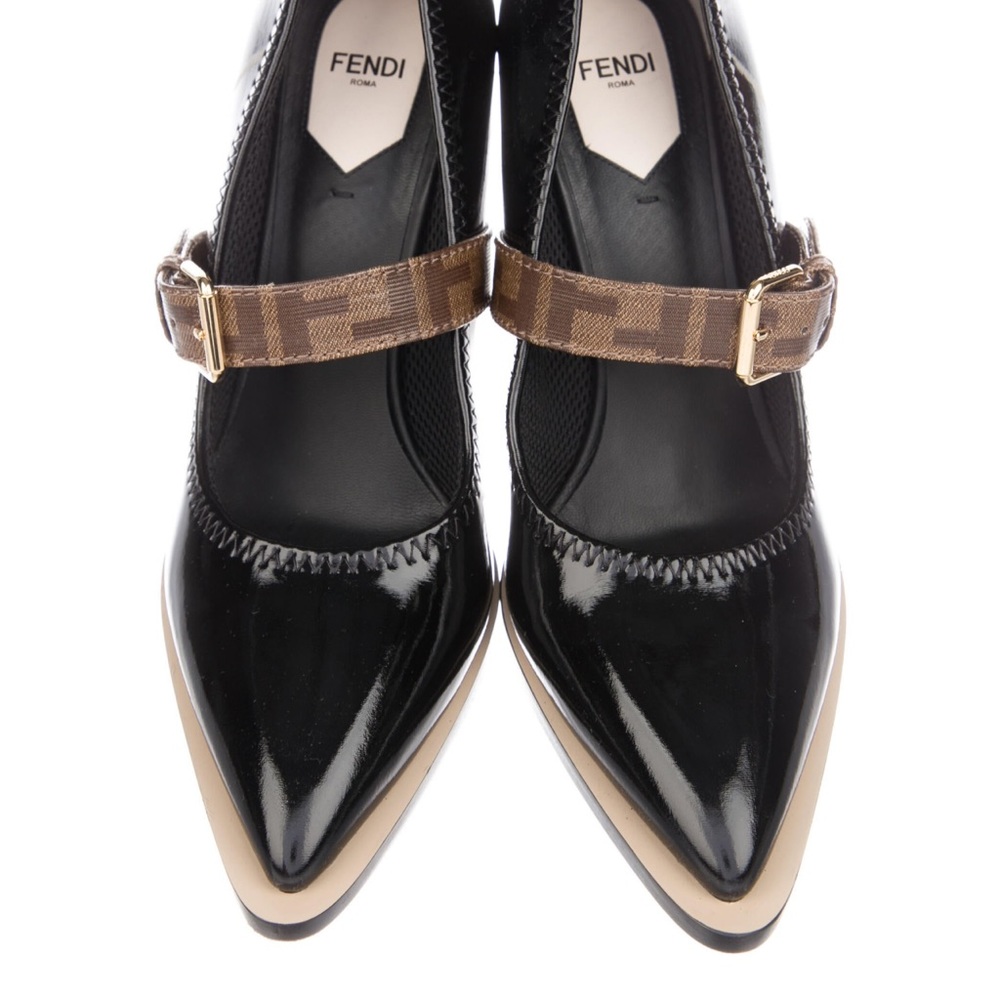 Fendi Zucca FF Logo Patent Leather Pumps Black
